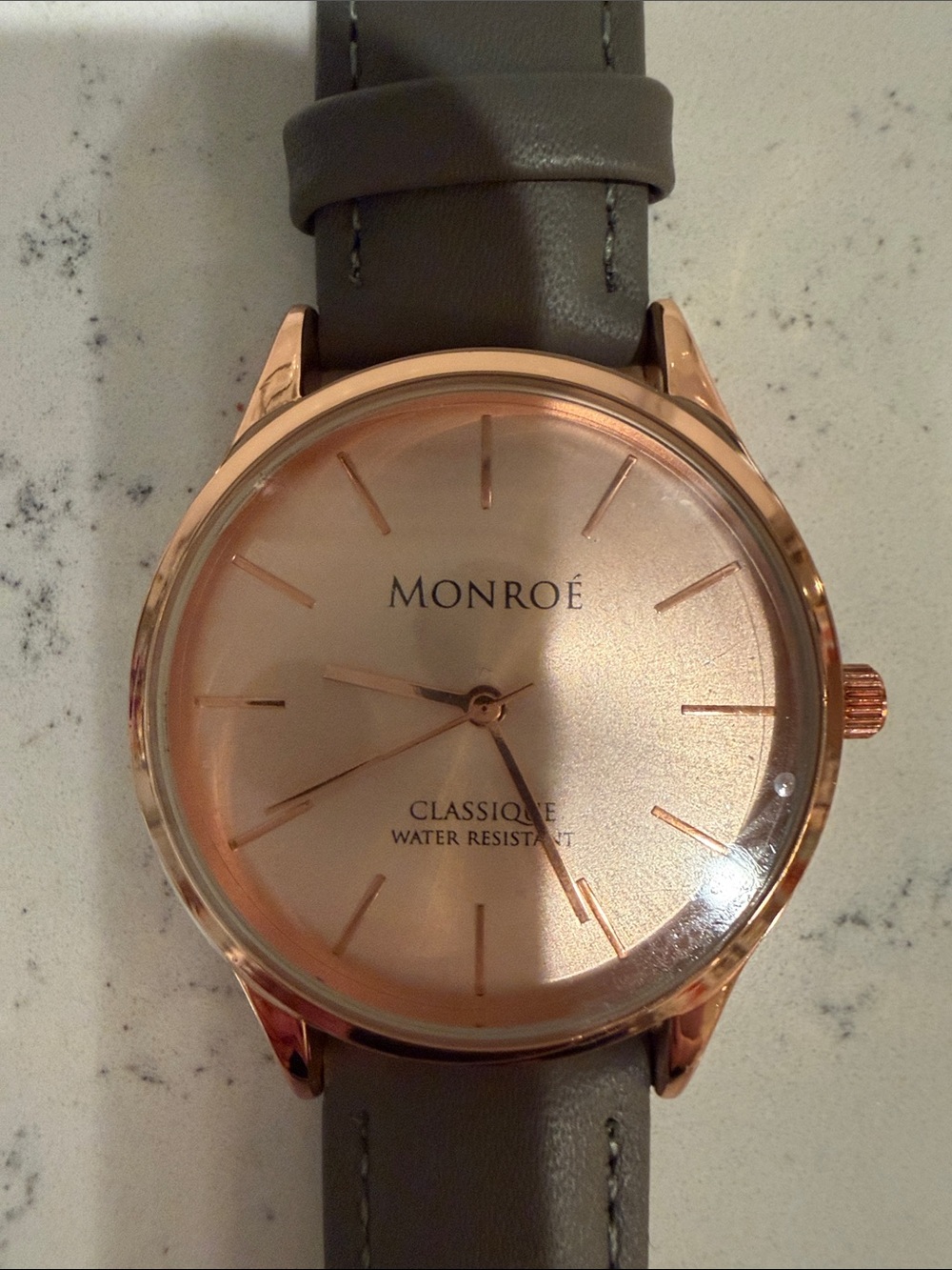 Monroe Rose Gold Dial Watch with Gray Leather Strap - Picture 2 of 6